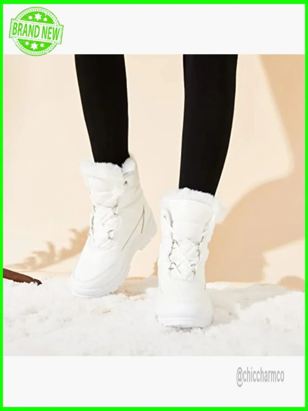 Fur Lined Mid-Calf Snow Boots Waterproof Lace Up Combat Boots Women Warm